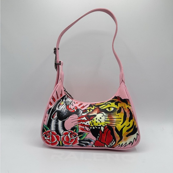 Ed Hardy Handbags - Pink Graphic Ed Hardy Shoulder Bag.